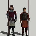 Two Game And Movie Ancient Warrior Characters With Traditional Armor And Long Spears