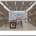 Modern Tobacco And Liquor Store Interior With Wooden Shelves Stocked Products Lighting And Table