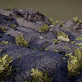 Natural Mountain Landscape With Rocky Terrain And Scattered Green Vegetation