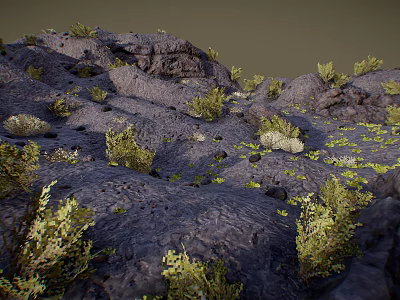 Natural Mountain Landscape With Rocky Terrain And Scattered Green Vegetation 3d model