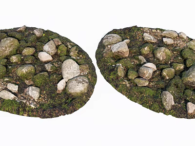 Natural Stone and Wood Circular Garden Decor Covered in Lush Green Moss 3d model