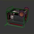 Portable Generator With Black Frame Yellow Wheels And Red Base Metal Structure
