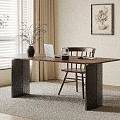 Wooden Desk And Chair Set In Bright Interior With Window Green Plant And Wall Art