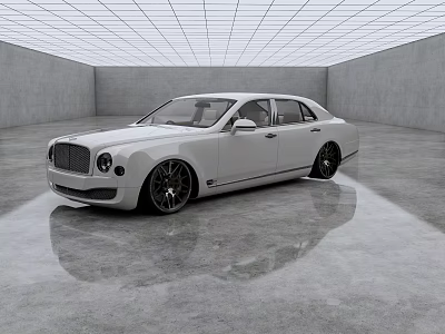 White Luxury Sedan with Black Wheels in Modern Indoor Space on Sleek Reflective Floor 3d model