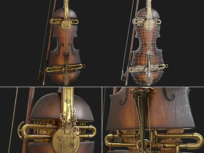 Musical Instruments Design With Drawing Tools Showing Structural Details And Multiple Angles 3d model