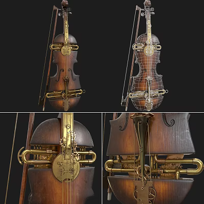 Musical Instruments Design With Drawing Tools Showing Structural Details And Multiple Angles 3d model