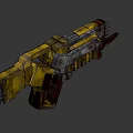 Golden Black Sci Fi Weapon With Metallic Blade Sharp Spikes And Futuristic Design