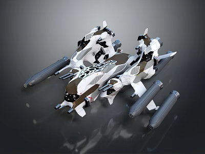 Futuristic Sci Fi Spaceship With White Black Mechanical Design And Thrusters 3d model