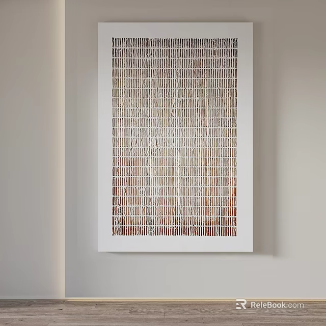Contemporary White Framed Wall Art Featuring Grid Pattern And Woven Texture On Wall 3d model