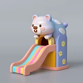 Kids Play Area with Cartoon Bear Shaped Slide Colorful Stripes and Paw Prints
