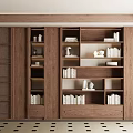 Japanese Style Wooden Bookcase with Multiple Shelves Books Decorations and Tea Sets