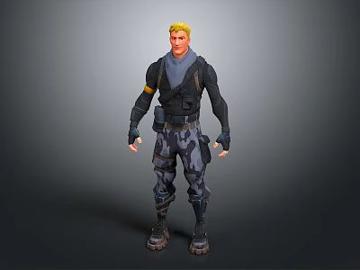 Game Movie Character with Blonde Short Hair Dark Tactical Top Camouflage Pants and Black Boots 3d model