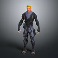Game Movie Character with Blonde Short Hair Dark Tactical Top Camouflage Pants and Black Boots