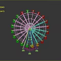 Ferris Wheel With Yellow Cabins And Red Structure On Gray Background With Reflection