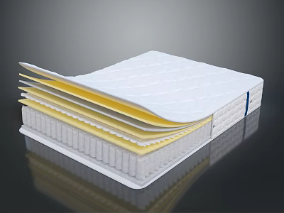Layered Mattress Furniture With White Top Foam Layers And Coil Base Structure 3d model