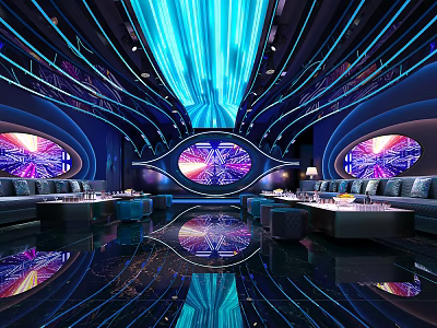 Stylish Modern Luxury KTV Interior With Futuristic Lighting And Sofas 3d model
