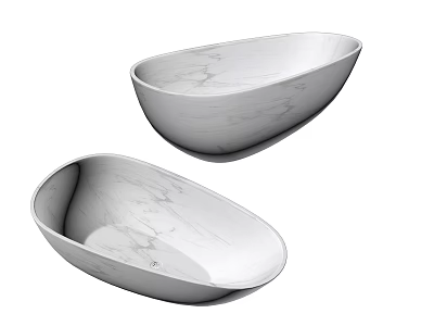 Elegant White Marble Oval Washbasins With Natural Veined Surface Design 3d model