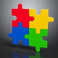 Vibrant Red Yellow Blue Green Building Blocks Assembled As Puzzle On Dark Background With Reflection
