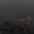 Bamboo Scaffolding Construction Structures With Multiple Platforms Ladders And Support Frames 3d model