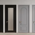Hinged Doors In Black And Gray With Golden Handles Various Designs And Ribbed Glass