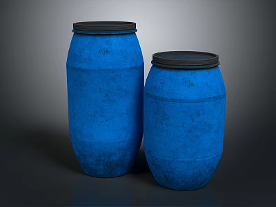 Two Blue Household Storage Buckets With Black Lids For Home Organization 3d model