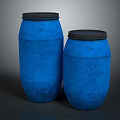 Two Blue Household Storage Buckets With Black Lids For Home Organization 3d model