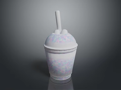 White Smoothie Cup With Colorful Speckles And Straw On Dark Shiny Surface 3d model