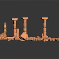 Cartoon Scene Of Ancient Ruins With Tall Columns Stone Archway And Green Vines