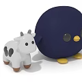 Wooden Kids Table With White Spotted Calf And Dark Blue Chick Stuffed Toys