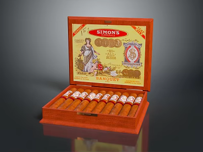 Simons Premium Handmade Cigars in Wooden Box with Bandette Design 3d model