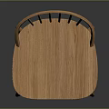 Wooden Bar Stool With Curved Slatted Backrest And Woven Seat On Crossed Legs