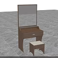 Modern Wooden Dressing Table With Mirror Drawer And Matching Stool 3d model