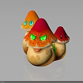 Vibrant Fantasy Mushrooms with Orange Red Caps and Green Eyes Cartoon Style Plant Design