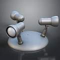 Three Silver Metal Spotlights With Adjustable Stands On Round Base