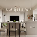 Modern Living and Dining Room Interior With White Walls Green Chairs And Marble Texture