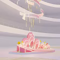 Art Installation Spiral Pink Structure With Gold Cloud Decorations Petal Shaped Base And 2023 Elements 3d model