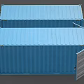 Industrial Equipment Blue Shipping Containers With Two Units Open Door Featuring Interior View