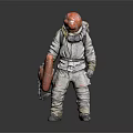 3D Character Model in Protective Suit With Orange Helmet Backpack and Tool Standing Pose 3d model