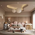 Kids Room Interior Design With Pink Bed Toys Round Rug And Chandelier Decor