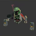 Lego Action Figure With Green Helmet Holding Weapon And Blue Display Stands