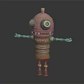 Vintage Robot ABBOT Featuring Mechanical Arms Legs Green Eyes Metallic Body