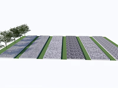 Garden Ornament Design With Striped Paved Areas Green Grass Edges And Trees 3d model