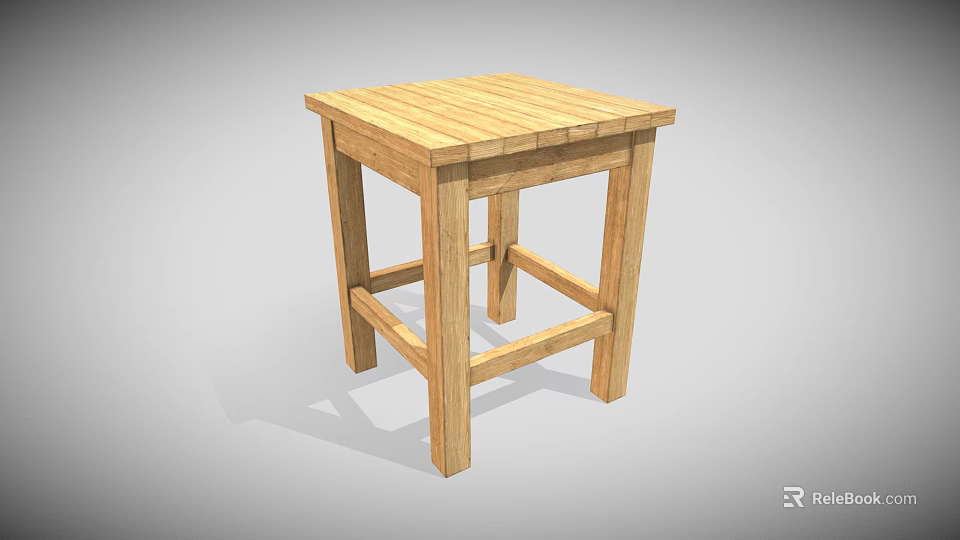 Simple Solid Wood Square Stool Furniture With Natural Finish And Stable Legs 3d model 