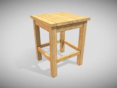 Simple Solid Wood Square Stool Furniture With Natural Finish And Stable Legs 3d model