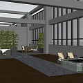 Modern Casual Lounge Area With Gray Pillars Wooden Flooring Hanging Swing And Bamboo Plants
