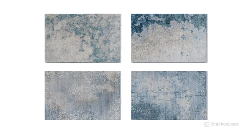 Modern Square Rugs with Abstract Blue Gray Patterns and Soft Textures 3d model 