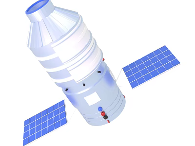 Spacecraft Satellite Structure With Blue Solar Panels And Main Body Components 3d model