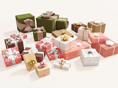 Toy Gift Shop Colorful Wrapped Gift Boxes With Decorative Bows And Various Sizes 3d model