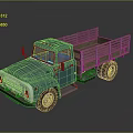Classic Teal Vintage Truck Featuring Wooden Cargo Bed And Metal Rails