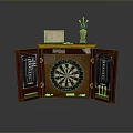 Wooden Dart Cabinet With Open Doors Dartboard Darts Trophy And Scoreboard